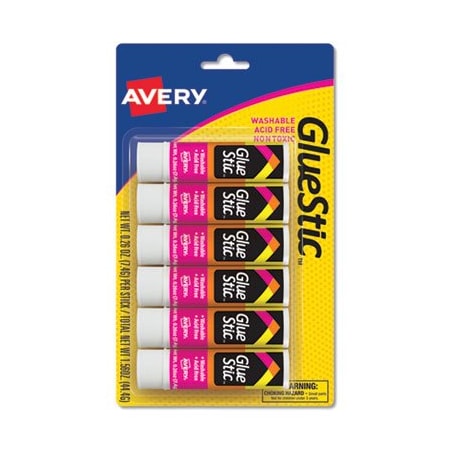 Avery Dennison Glue Stick, White, 0.28 oz, 6 PK 98095